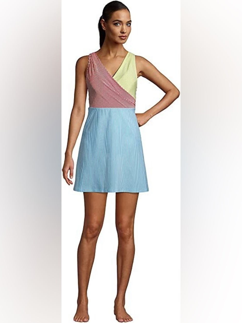 Lands End Seersucker Wrap Swim Dress Size 14 DDD